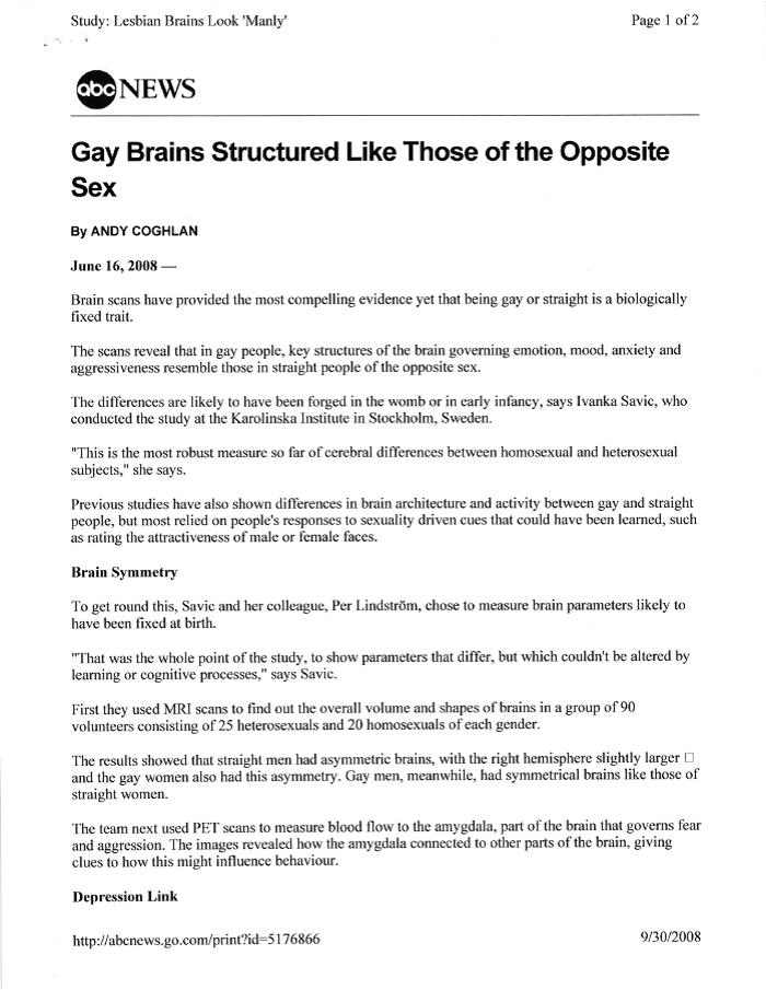 Gay Brains Structured Like Those of the Opposite Sex